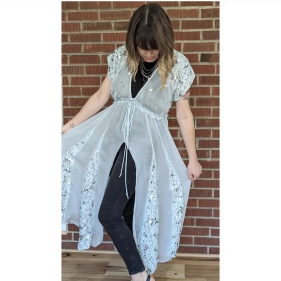 Free People Make A Splash Embellished Maxi Top / Mermaid Combo - Picture 4 of 12